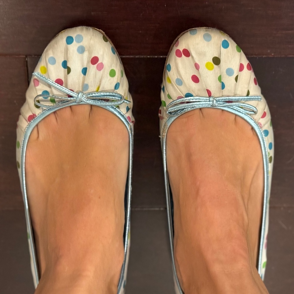 Coach Brooke Satin multi colored dot ballet flats